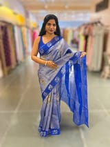 Electric Blue Premium Handloom Designer Tissue saree with exquisite embroidery