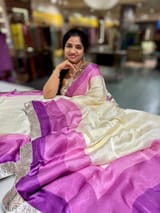 Ivory & Purple Combo Chinnon Crepe Saree with Gotapatti Borders SS50612