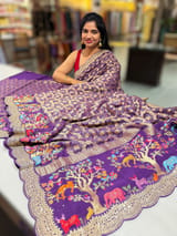 Brinjal Bandhini Georgette Saree with sabya style scallop border SS5050