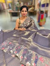 Dark violet Pure Tissue Saree with embroidered border