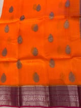 Orange & Ruby Pink Pure Handloom Kora Banarasi Saree