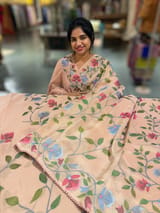 Peach Pink Tissue georgette saree with allover jamdani inspired embroidery