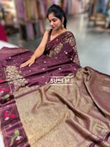 Winish Brown Mysore silk saree with pythani embroidered border : D62F006