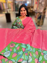 Pink Handloom Mul Tissue & Pen kalamkari fusion Saree