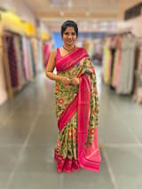 Pista Fusion Tissue Gorgette Saree with vidarbha Borders