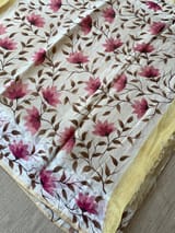 Pastel Yellow Tussar Kota Tissue Saree with Handpainted Muslin Border and Pallu SS50262