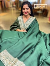 Forest Green Satin Saree with sabyasachi borders : D62F043