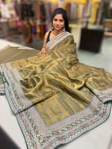 Forest Green Antique Gold base Tissue checks Saree with sabhyasachi borders SS50411