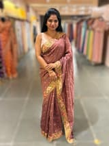 English Brown Raw Silk Saree with Embroidery SS50499