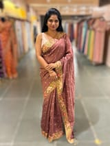 English Brown Raw Silk Saree with Embroidery SS50499