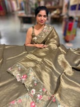 Mehendi Pure Tissue Saree with embroidered border