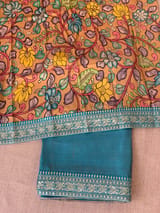Copper sulphate kora Muslin Tissue fusion saree SS50205
