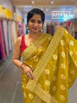 Olive Gold Pink Designer Banarasi Silk Saree