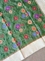 Green Pure tussar with patola inspired embroidery: S62F192