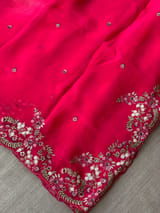 Bright Pink Pure Organza Handwork saree