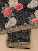Black Georgette Sequence saree with sabhyasachi borders and printed blouse SS50511