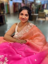 Peach & Neon Pink Shaded Organza Saree with Parsi Gara Embroidered Border SS50272
