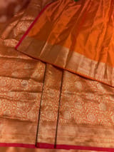 Orange Banarasi katan Tonchoi weaving Saree with red