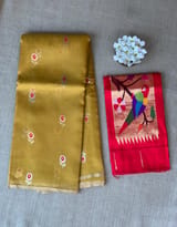 Yellow Gold Handloom Banarasi Tissue with meenakari sona rupa flower motifs