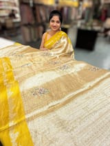 Lemon  Banarasi Brocade Tissue with embroidery
