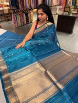 Peacock Blue Banarasi handloom tissue saree