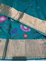 Peacock Blue Kanchi Soft Silk Saree with embroidery : S62F174
