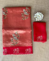 Red Premium Handloom Designer Tissue saree with exquisite embroidery