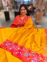Kanchi Soft Silk Saree with petite point embroidered border