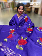 Purple Muslin Saree with Pocket Sequins & Hibiscus Embroidery