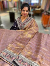 Mauve Tissue checks Saree with sabhyasachi borders