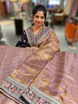 Mauve Tissue checks Saree with sabhyasachi borders