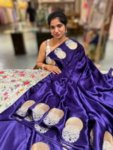 Brinjal Pure Satin Saree with embroidered border and blouse SS5022
