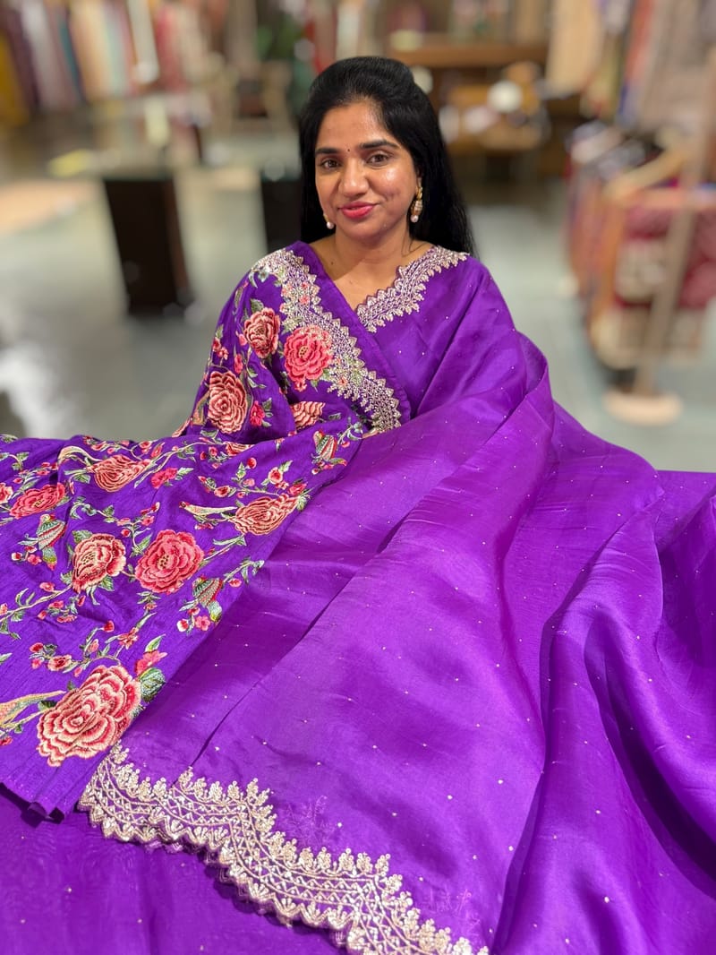 Purple Pure Organza Handwork Saree with heavy Designer Blouse SS50598