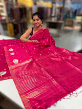 Dark Pink Pure Handloom Raw Silks Saree SS50494