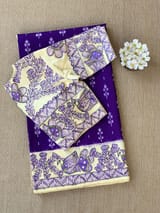 Violet ikkath patola saree with madhubani handpainting