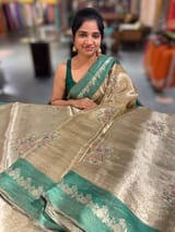 Emerald Green Banarasi Brocade Tissue with embroidery