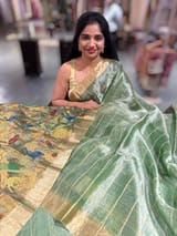 Green tissue checks Saree with pythani inspired embroidered tissue blouse
