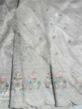 Silver Glass Organza Saree with allover embroidery SS50548