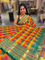 Multi color checks kanjeevaram saree