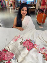 Halfwhite Designer Chinnon & Satin Fusion Saree SS5032