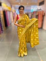 Olive Gold Pink Designer Banarasi Silk Saree