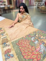 Champagne BeigeKanchi pen kalamkari fusion saree