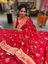 Chilli Red Mashru Banaras with petite Point embroidery SS5007