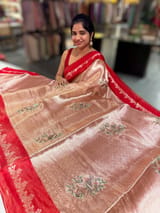 Red Banarasi Brocade Tissue with embroidery SS50222