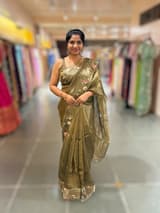 Mehendi Pure Tissue Saree with embroidered border