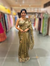 Mehendi Pure Tissue Saree with embroidered border
