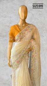 Pastel Yellow shibori printed pure organza saree DSCL043