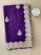 Dark Brinjal Color Pure Satin Saree with Heavy Handwork SS50617
