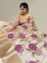 Water Gold tissue saree with embroidery