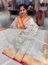 Banarasi Handloom silver tissue Saree with multi color woven border SS50420